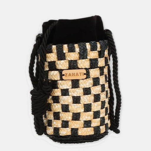 Zahati - Bolso cubo mini Tris-Tras de paja bicolor en natural y negro