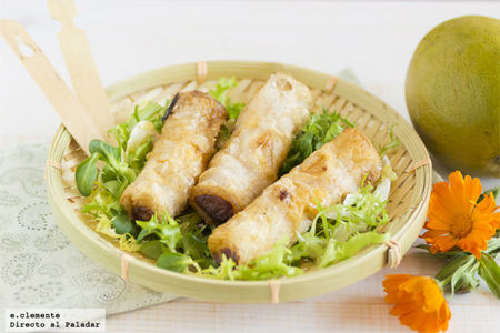 Nems de gambas y mango. Receta