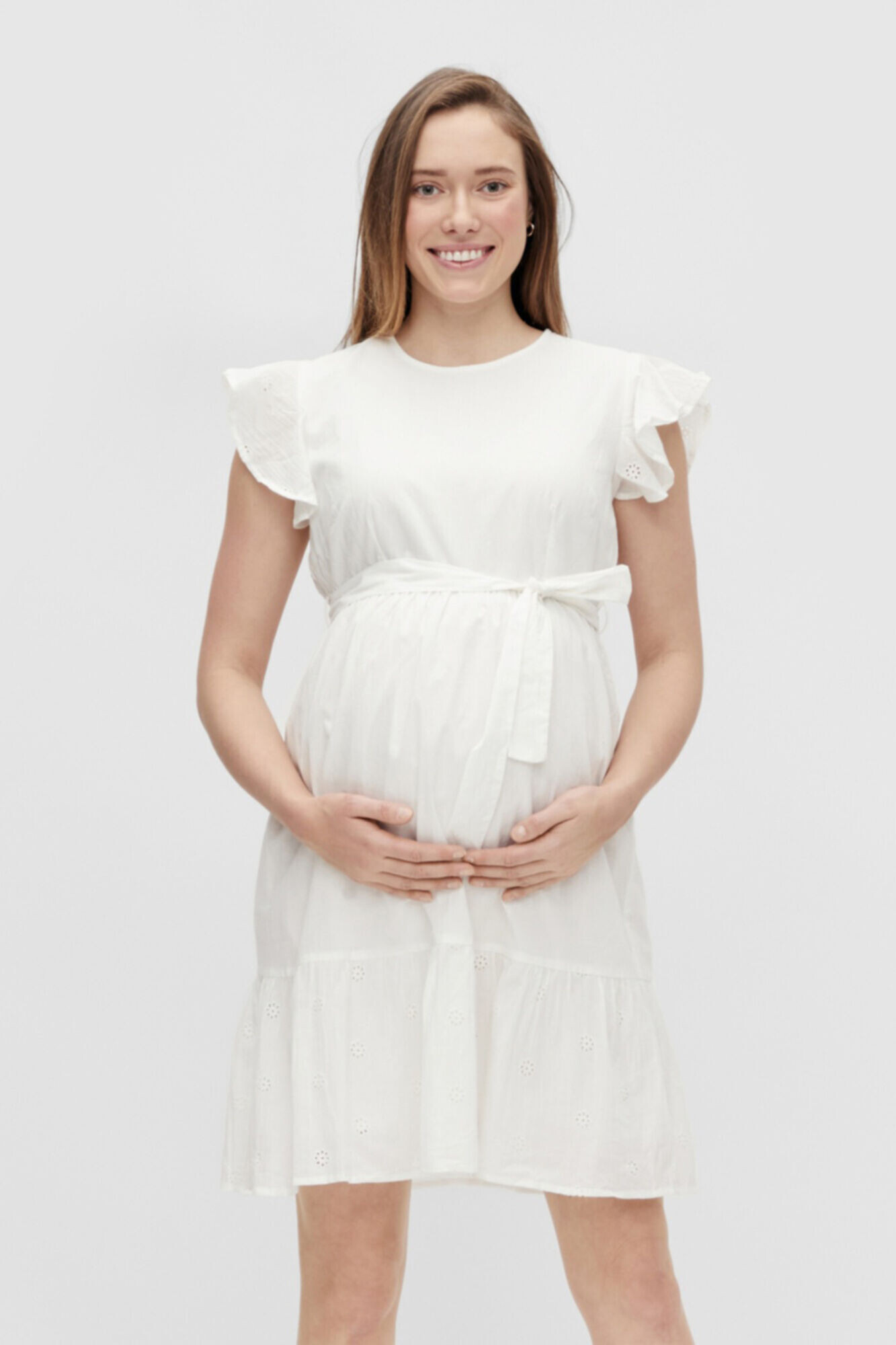 Vestido corto de algodón maternity de tendencia con detalles de volantes