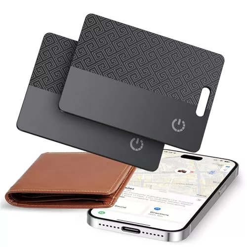 Wallet Tracker Card 2 Pack(Solo iOS): Compatible con Apple Find My, Tarjeta de Rastreo Inteligente, Buscador de Carteras, 0,07 Pulgadas de Grosor, Resistencia al Agua IP68, Carga Inalámbrica