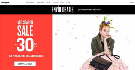 La primavera acaba de empezar con un descuento del 30% en Desigual en casi un centenear de artículos. Envío gratis