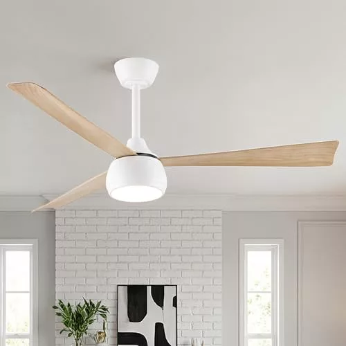 Parrot Uncle Ventilador De Techo Con Luz 132cm, 3 Temperaturas De Color, 6 Velocidades, Temporizador, Función Verano/Invierno, Mando a Distancia, Silencioso, Arael Dormitorio,Acabado Imitación Madera