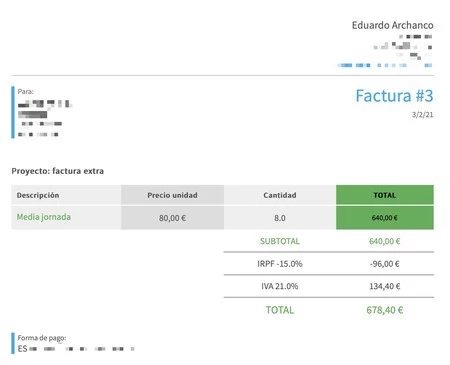 Safe Invoice で作成され、書式設定されていない最終請求書の例を PDF にエクスポートします。