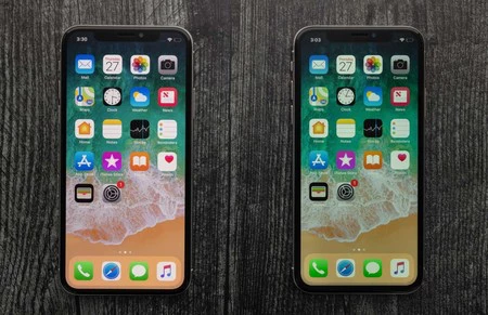 左側はOLEDパネルを搭載したiPhone X。右は液晶パネル付き。