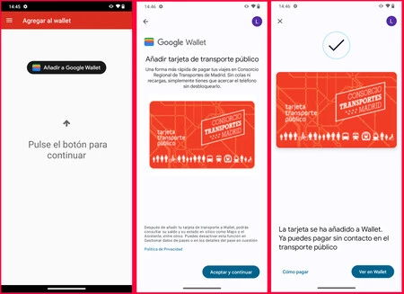 Virtual Transport Card アプリの操作を示すスクリーンショット