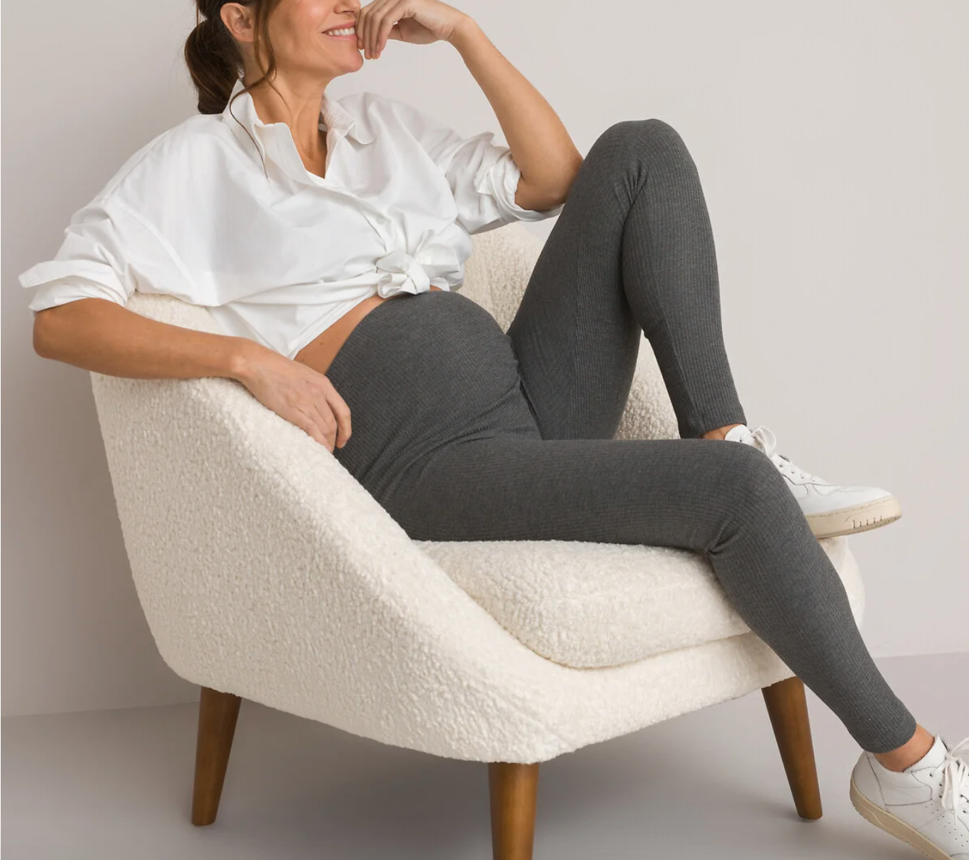 Leggings premamá de talle alto, tela de canalé