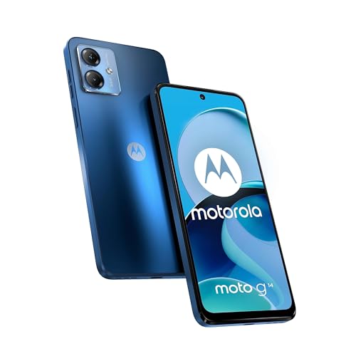 Motorola moto g14, 4/128, pantalla 6.5" Full HD+, sistema de cámara de 50MP, audio Dolby Atmos, Android 13, batería de 5000 mAh, procesador Octa-core, dual SIM), Azul (Versión ES/PT)