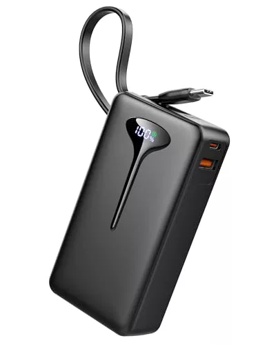 Bateria Externa Carga Rapida, Power Bank 10000mAh 22.5W Bateria Portatil con Cables Integrados, Bateria Externa, Cargador Portatil con LED, Powerbank para iPhone/Samsung/Tablet etc