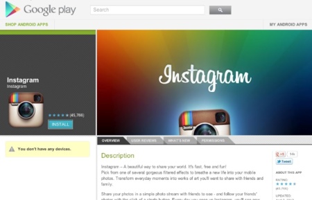 Instagram para Android se ha descargado ya más de un millón de veces