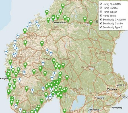 Puntos de carga rápida en Noruega