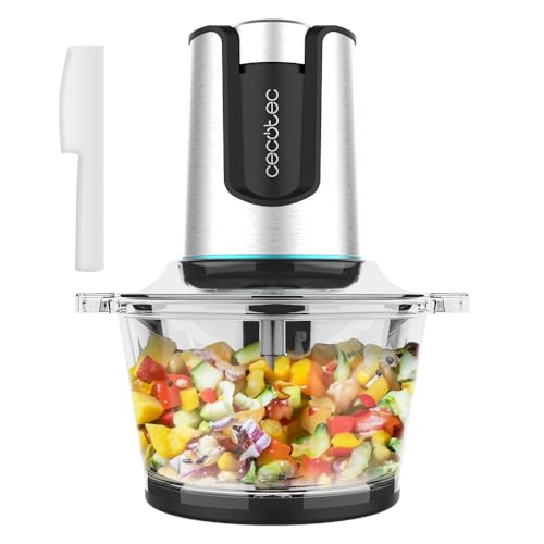 Cecotec Picadora Eléctrica de Alimentos Picadora ChopBeat 2000 Delhi Glass. 500 W, Pica, Trocea y Corta Carne, Verduras y Hielo, Cuchilla de 4 Hojas de Acero Inox, 2 Velocidades, Bol de 500 gr