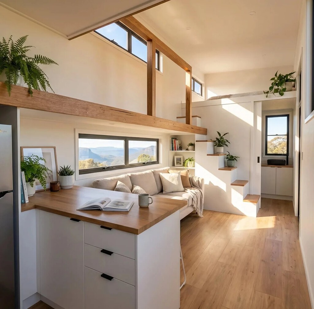 Alguien en Australia ha diseñado la mini-casa móvil perfecta: dos habitaciones, dos plantas, ventanal y en sólo 33 metros cuadrados 