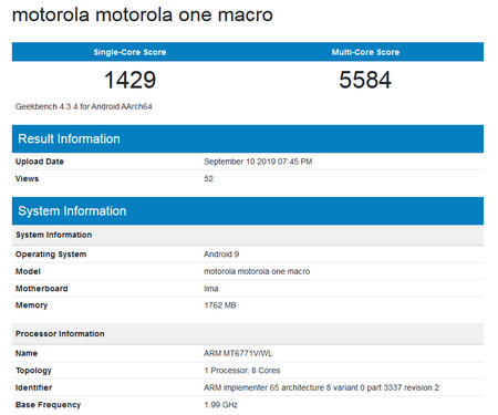 Motorola One Macro Geekbench