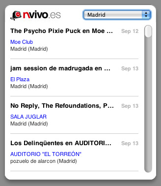 nvivo, Widget para seguir los conciertos en España