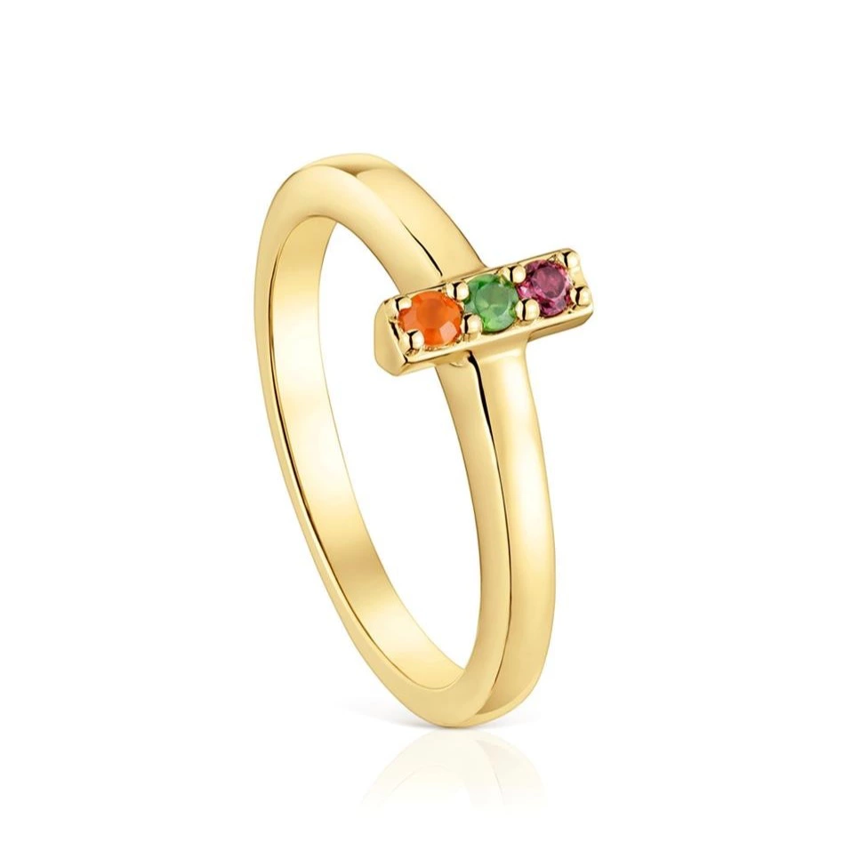 Anillo Basic Colors pequeño bañado en oro 18 kt sobre plata y gemas

