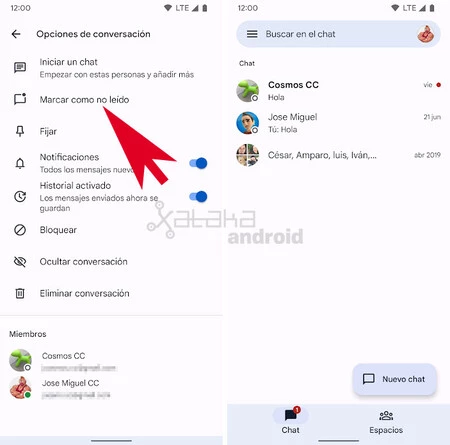 Google チャットを未読としてマークする