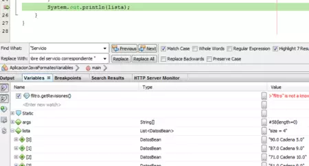 Vemos los resultados del formateo de variables en la pestaña de variables del debug