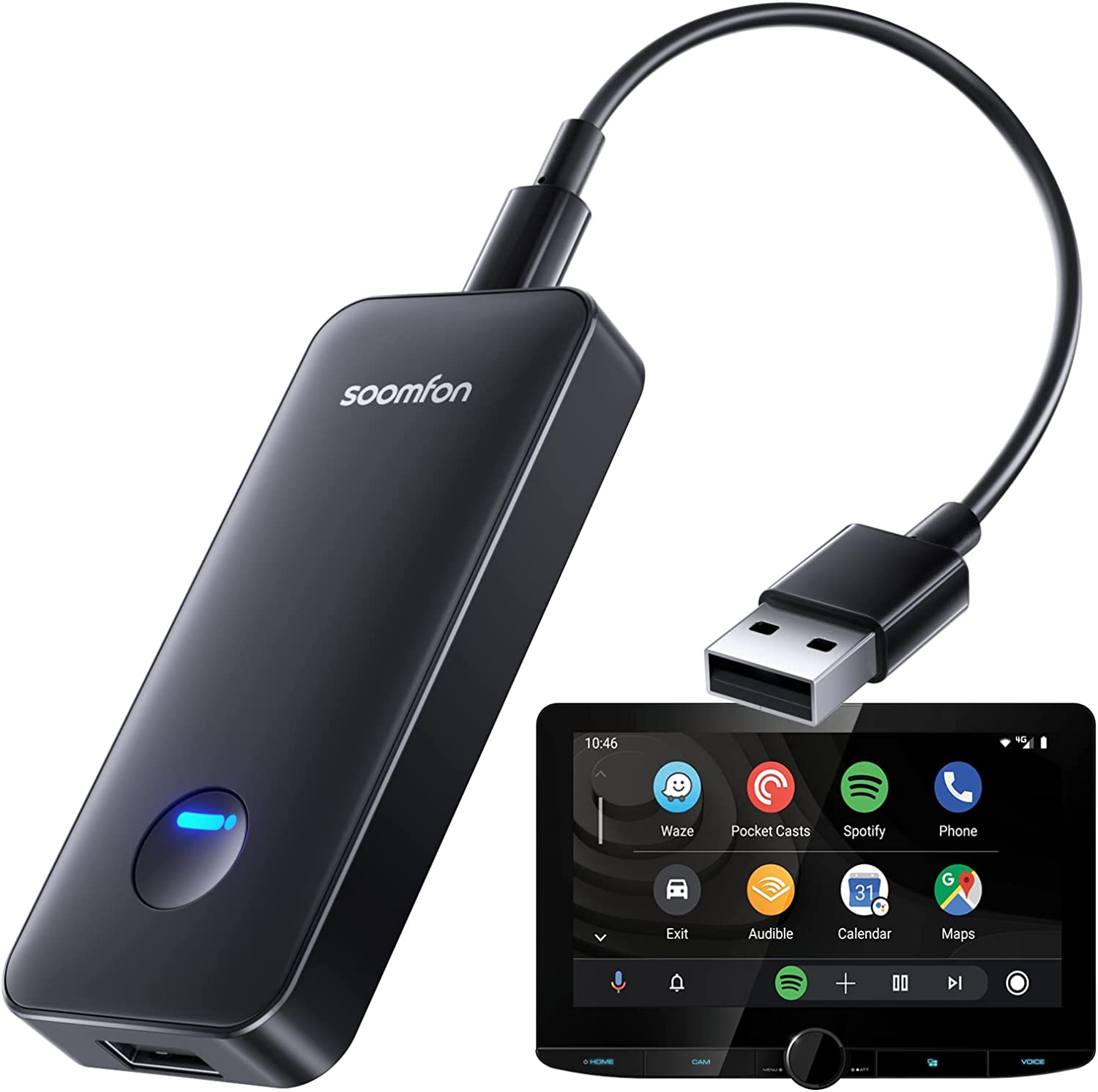 SOOMFON Adaptador CarPlay Android Auto Inalambrico 2 En 1-5,8GHz Apple Carplay Android Auto Wireless, Plug & Play, para Coche con Cable CarPlay y Android Auto(2016-2023), para VW, Toyota, Kia y Más