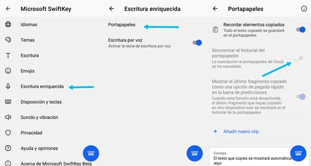 Ajustes Swiftkey Beta Windows 10 Portapapeles