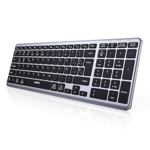 UGREEN Recargable Teclado Inalámbrico Español con Cable USB-C y Bluetooth & 2.4G