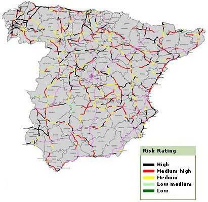 Mapa de la siniestralidad de las carreteras españolas