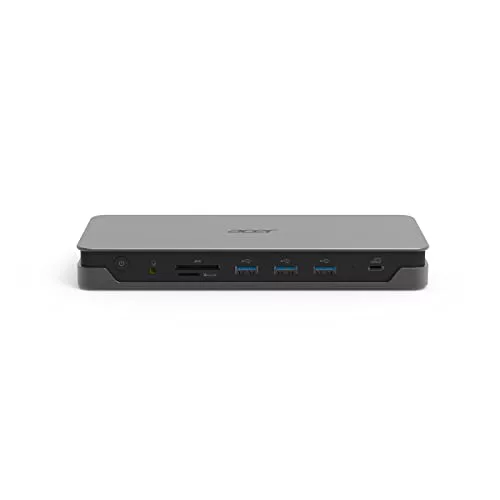 Acer USB C Docking Station - Adaptador DisplayPort, Ethernet, Conexiones HDMI (DisplayPort 1.4, USB (Tipo C, 3.1, Tipo A, Gen.1), Cable RJ45/LAN, Conexión de Audio) Plateado y Negro