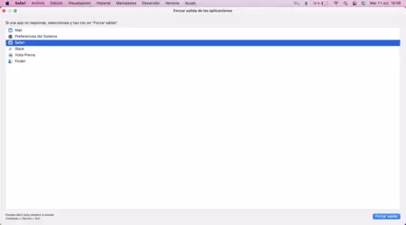 Captura De Pantalla del apartado forzar salida del Mac