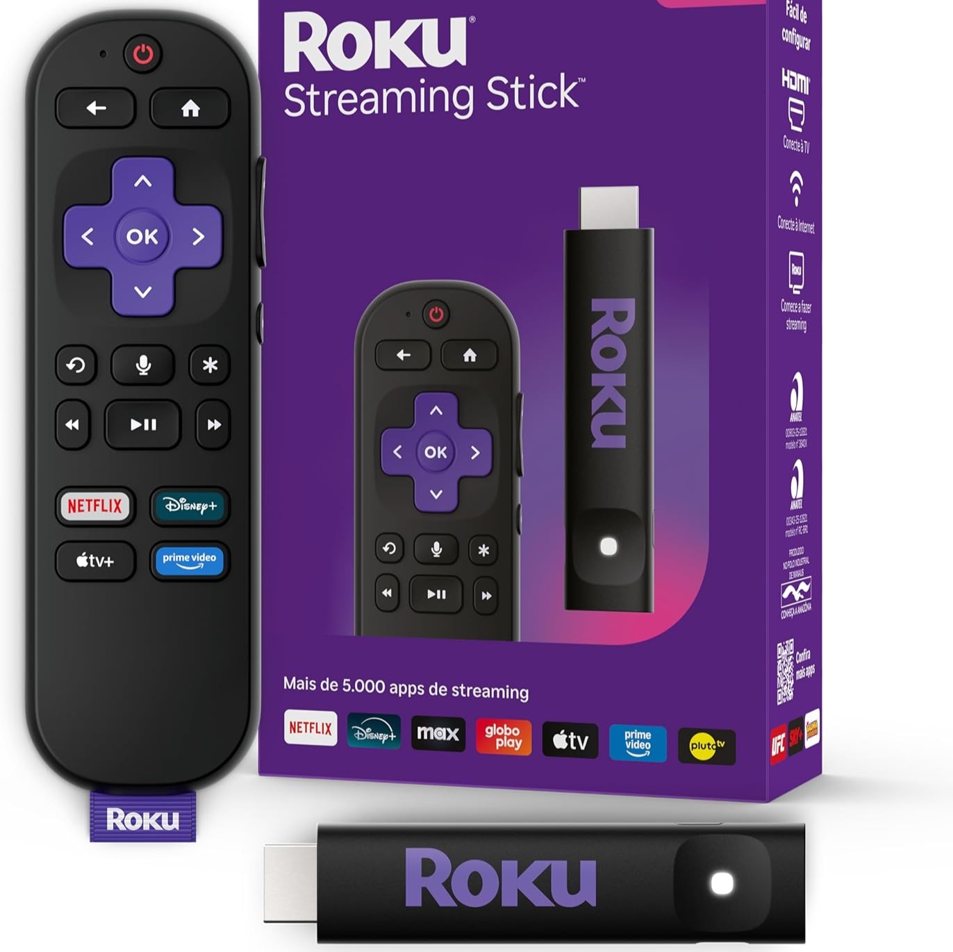 Roku Streaming Stick HD 2025 | Dispositivo de streaming para TV HD/FHD com controle remoto por comando de voz compatível com Alexa, Siri e Google
