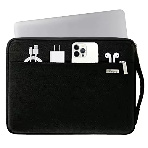 Voova Funda Portatil 14-14.6 Pulgadas (33×23,5×2,5CM) 360°Protectora Funda Ordenador para Macbook Air 13 Macbook Pro 14, Chromebook 14, HP 14, Inspiron 14 PC Bolsa Portatil Impermeable, Negro