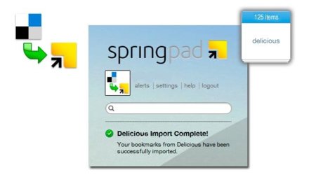 SpringPad importa tus marcadores de Delicious