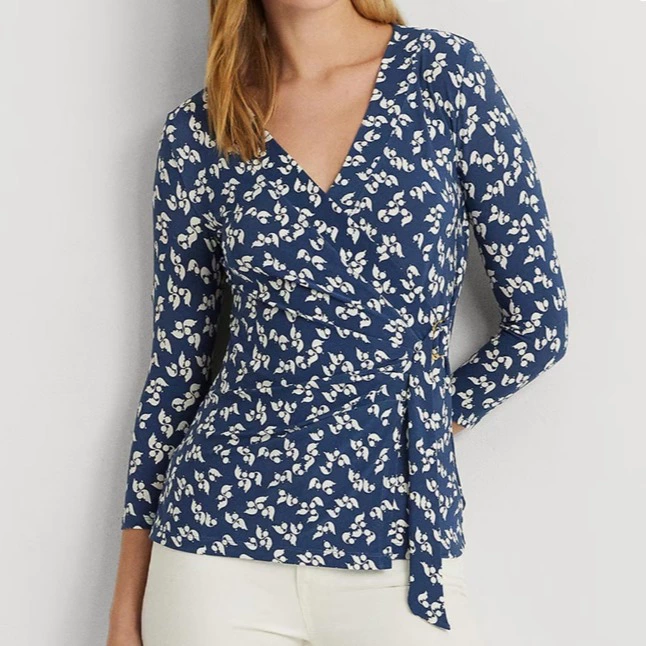 Lauren Ralph Lauren Camiseta de mujer de cuello pico con flores