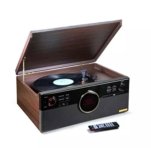 Technaxx Alemania Tocadiscos Dab Bluetooth V5.0 Digitalización de Discos de Vinilo Cassettes CDs Función de Radio AUX RCA Altavoces estéreo TX-137