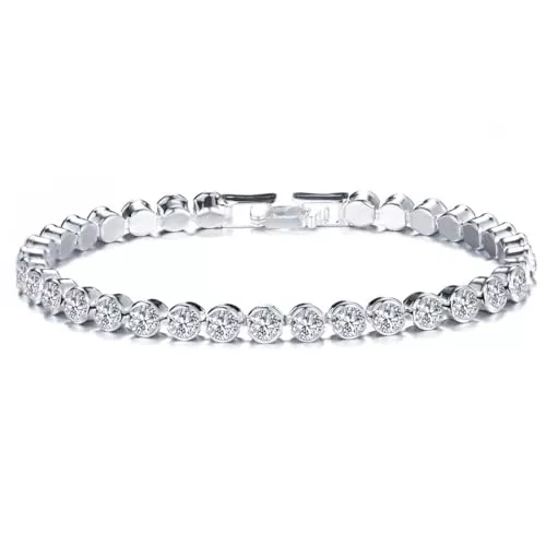 NHQ Pulsera Mujer,Pulsera Plata Mujer,con Circonita Brillante,Pulsera Tenis,Ajustable,Pulsera de Plata Mujer,Circón Pulsera de Cristal,Regalo Mujer,Regalos Originales Para Mujer,Regalo Navidad