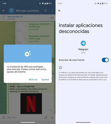 Telegram が APK ファイルをインストールするための承認