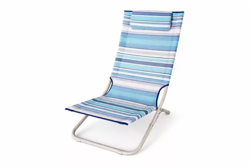 Creaciones Llopis ARW Silla de Playa con Cojín y Respaldo Alto, Silla de Camping Plegable con Cojín (Rayas Azules)