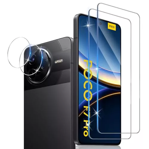 Xunzii Protector de Pantalla para Xiaomi Poco F7 Ultra/F7 Pro y Protector Lente Cámara [2+2 Piezas], 9H HD Alta Sensibilidad Resistente a Arañazos Cristal Templado Vidrio Templado [Transparente]