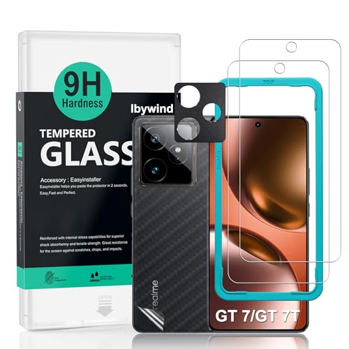 Ibywind Protector de Pantalla para Realme GT 7/GT 7T 5G,2 Piezas Dureza 9H Cristal Templado y Protector de Lente de Cámara,Fácil de Instalar,Compatible Detector Huellas,Anti Arañazos,Sin Burbujas