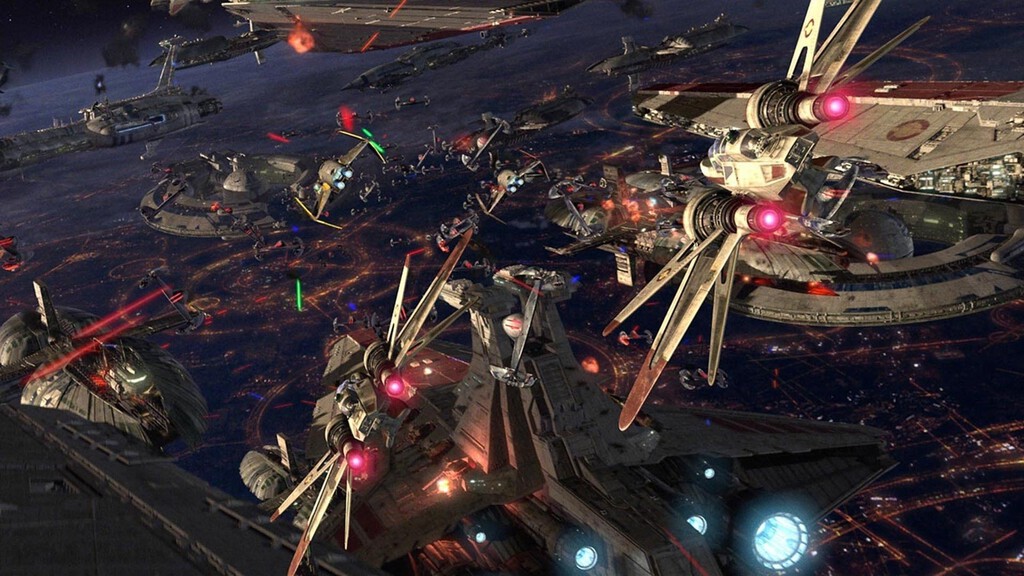 Es casi imposible que lo veas, pero en la batalla de Coruscant de Star Wars hay fregaderos flotando en el espacio Es casi imposible que lo veas, pero en la batalla de Coruscant de Star Wars hay fregaderos flotando en el espacio