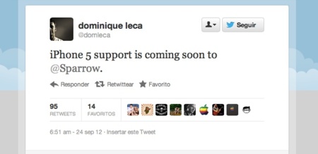 Google lanzará una actualización de Sparrow para dar soporte a la nueva pantalla del iPhone 5