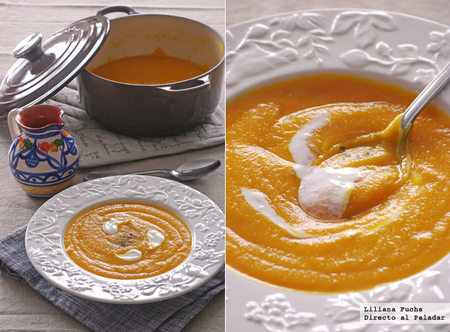 Receta de crema de lentejas rojas. Color naranja por triplicado