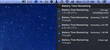 Recibe notificaciones sobre la carga de tu batería dentro del Centro de notificaciones de Mountain Lion