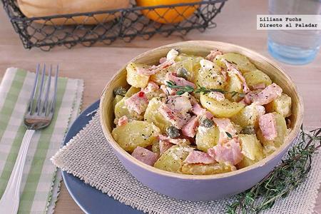 Ensalada de patata con lacón y queso de cabra. Receta