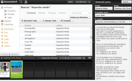 Better Grooveshark, un script que reemplaza la publicidad de Grooveshark por letras de canciones