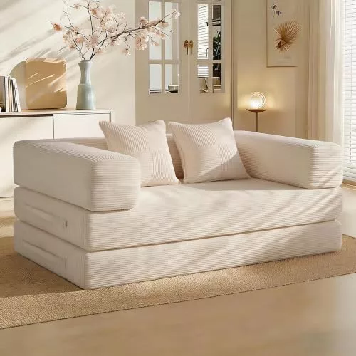 Vipbear Sofá Cama 160cm, Boneless Sofá Cama 2 Plazas, Pana