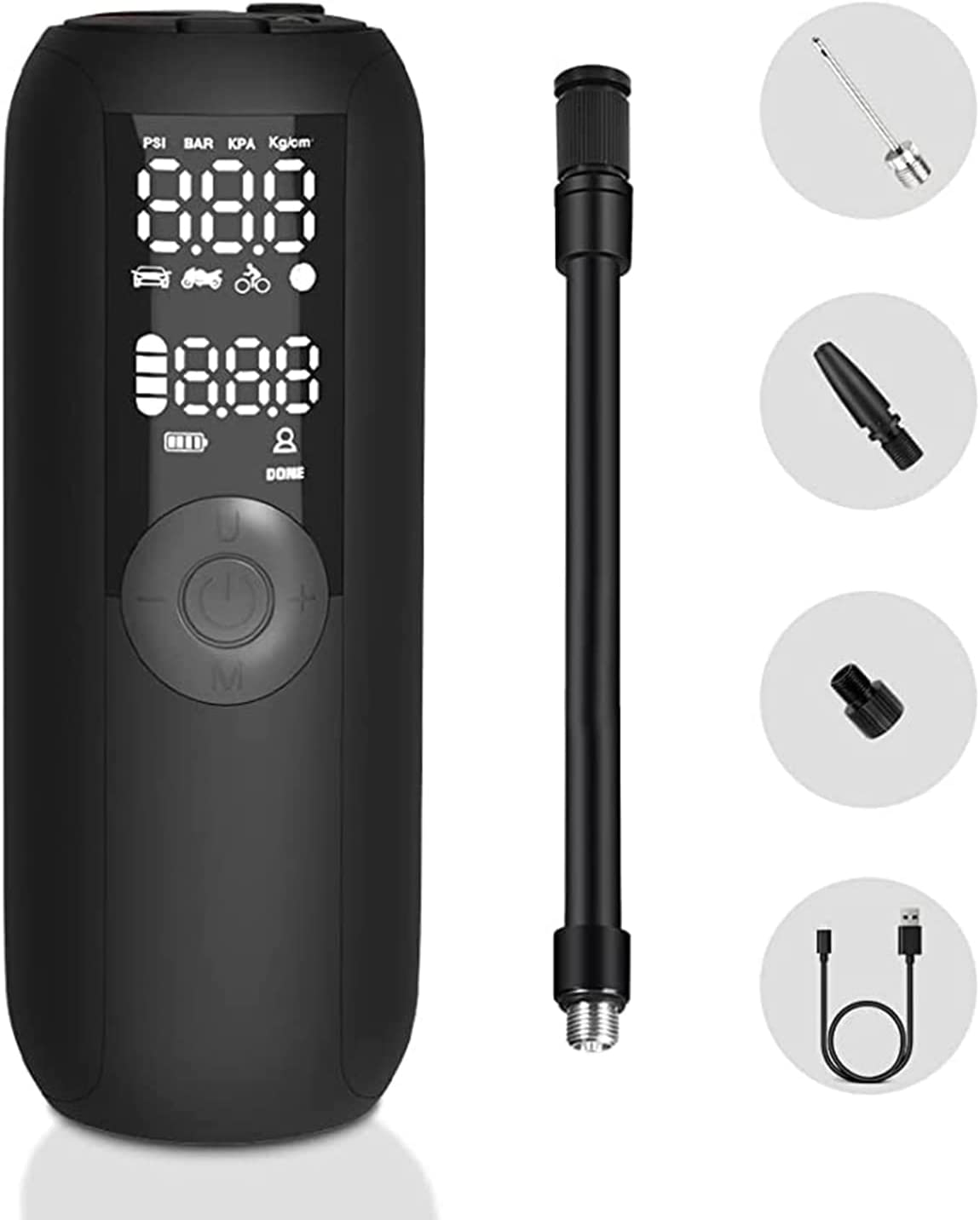 Woowind LP1 Compresor Aire Portatil 150PSI Bomba de Aire Bicicleta Inflador Electrico, Recargable Inflador Ruedas Coche Bomba de Aire Eléctrica para El Coche, Moto, Scooter, Bicicleta, Bolas