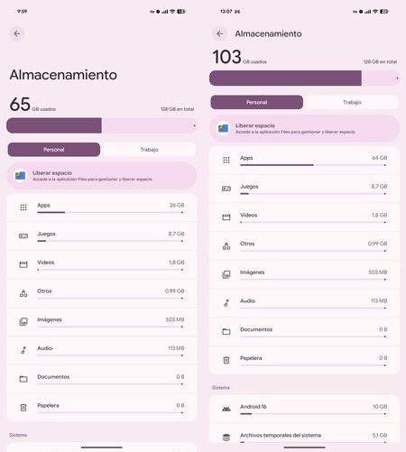 Antes y después de descargar la lista sin pérdida