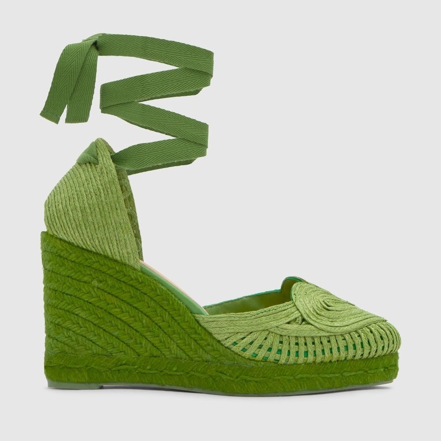 Alpargatas de cuña de mujer Cacia en rafia trenzada en forma de corazón Verde Castañer

