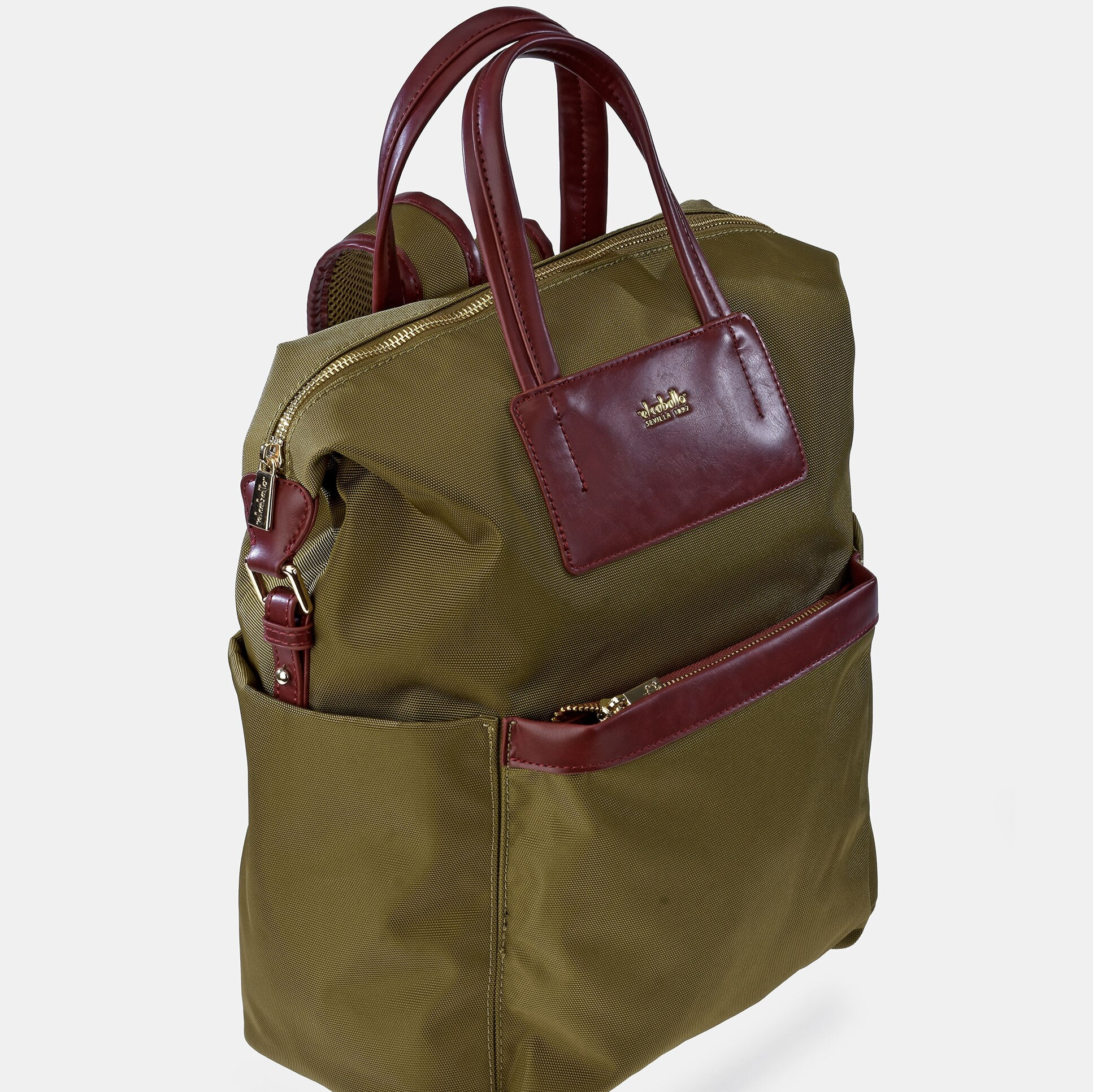 Mochila mujer EL CABALLO en Nylon color burdeos y cuero