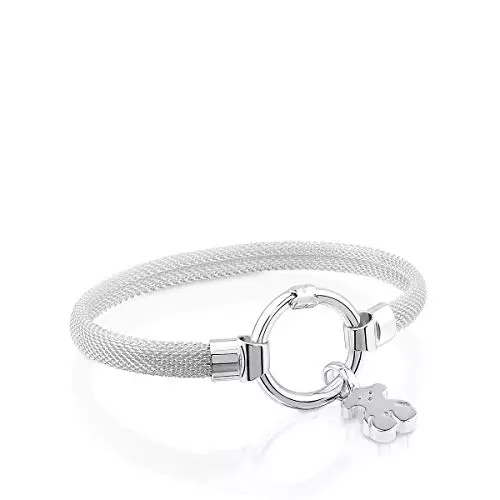 TOUS Pulsera de Plata de Primera Ley para Mujer con Anilla, 15 cm de Largo, Elegante y Personalizable, Colección Hold