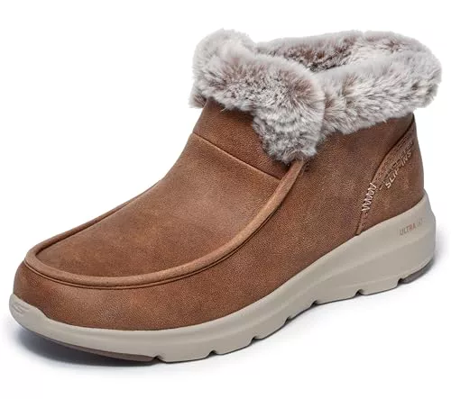 Skechers Glacial Ultra Cozy Getaway Botines para mujer, Tejido castaño, 36 EU